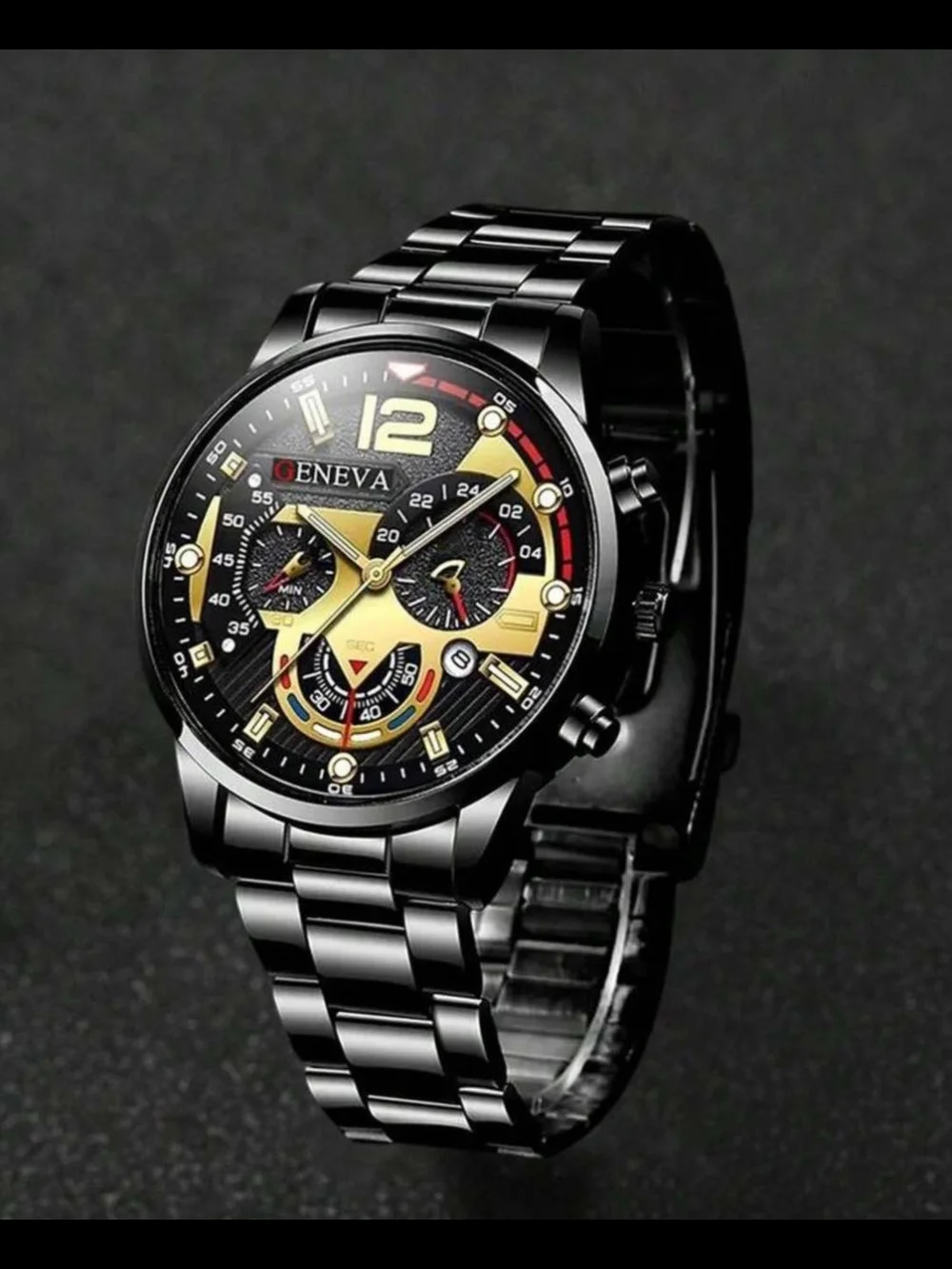 Geneva Black and Gold Men's Chronograph Watch